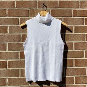 White Ribbed Turtleneck Tank Top Size Large